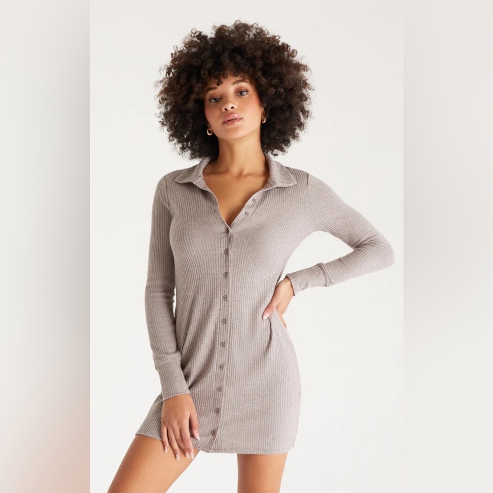 Z Supply Zelda Rib Button-Up Dress in Ash Size Medium
